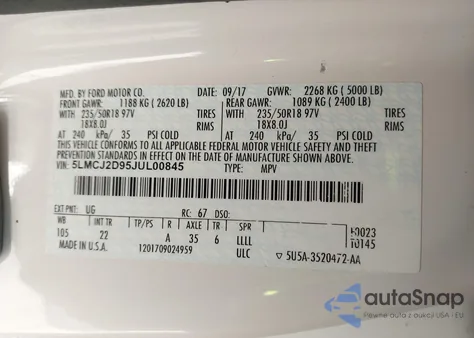 2018 Lincoln Mkc Select z USA, uszkodzony, nr VIN 5LMCJ2D95JUL00845